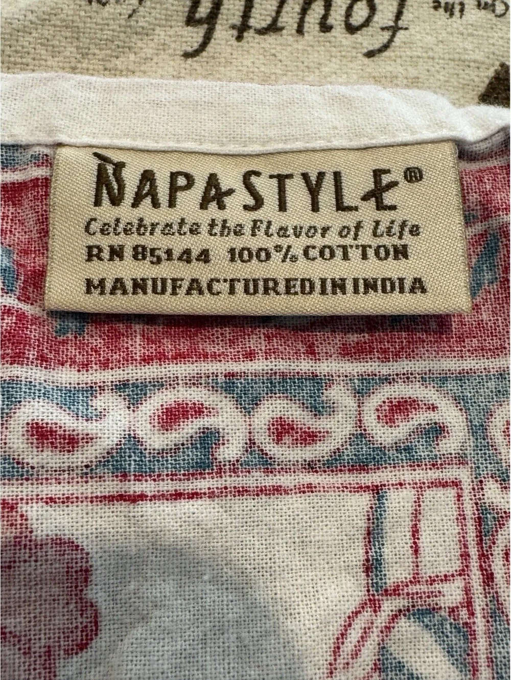 NapaStyle Mediterranean Red Floral Block Print Cotton Napkins Set of 4